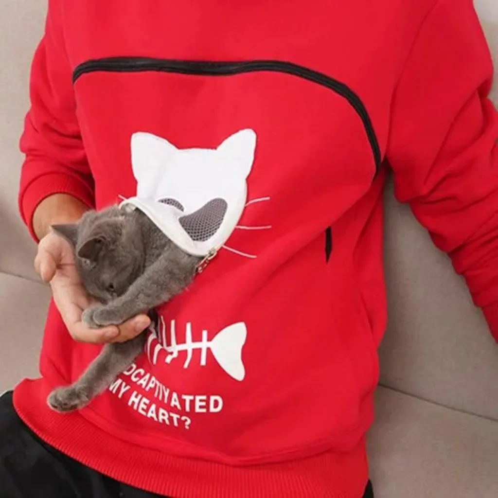 Cat Dog Hoodies Women’s Sweatshirt Animal Pouch Hoody Tops Carry pet Cat Breathable Jumper Pullover zipper Pocket sudadera mujer