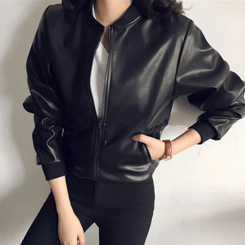 Jocoo Jolee Women Loose PU Faux Leather Jacket Korean Zipper Bomber Coat Autumn Black Moto Biker Jacket Oversized Outwear