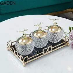 Light Luxury Glass Household Snack Candy Storage Jar Nordic Creative Cotton Swab Decoration Storage Box Metal Deer Ornaments