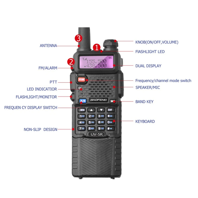 2pcs Baofeng UV-5R Walkie Talkie 3800MAh Long Range 10KM Dual Band UHF&VHF Ham Transceiver Portable UV 5R Two Way Radio Station