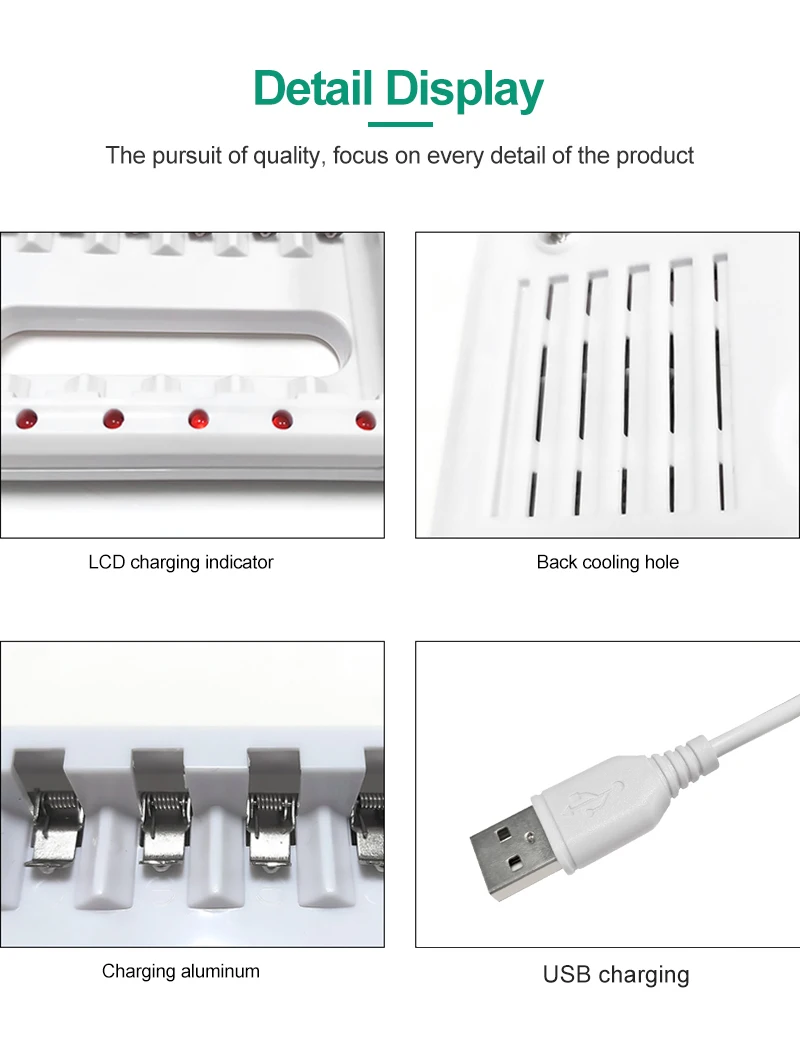 PUJIMAX ładowarka USB wyjście 8 gniazd ładowarka do AA/AAA ni-cd akumulatory do zdalnego sterowania kamera mikrofonowa