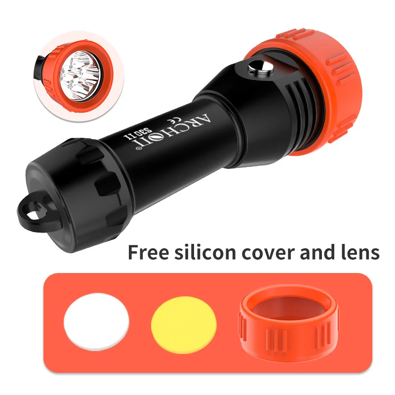 S30 II 3500lm diving flashlight DIY astigmatism yellow filter torch Underwater 100m diving lighting fill light dive video