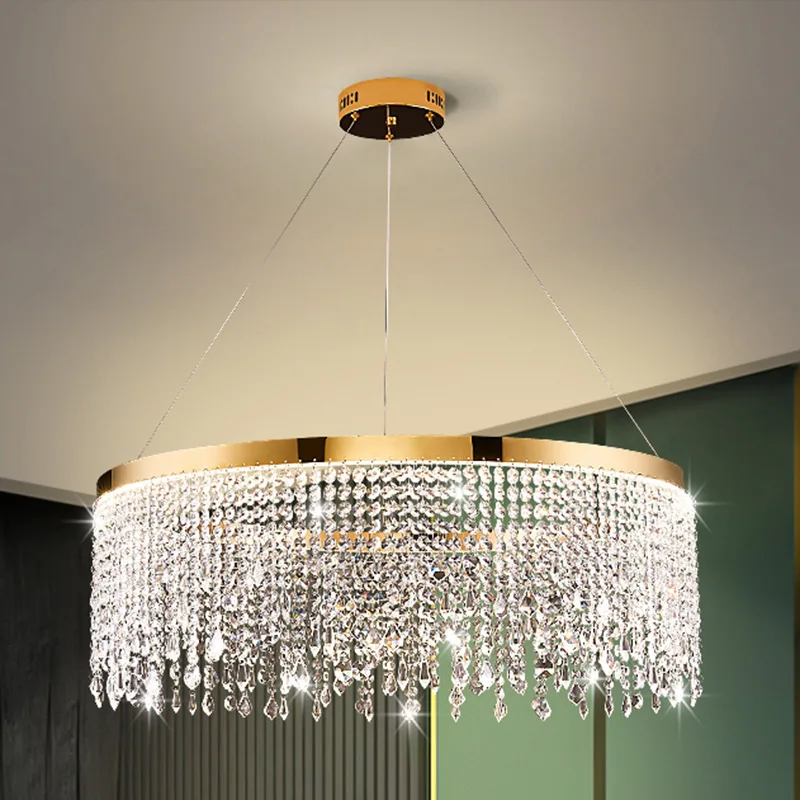 

Modern Luster Pendant Light Crystal Chandelier Luxury Lamps For Living Dining Room Circle Hanging Lamp Home Decor LED Fixture