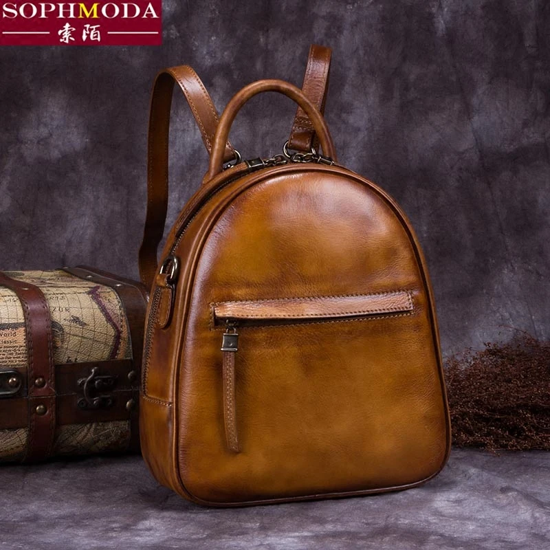 ★Women's handmade leather bag women's leather bag retro backpack women's backpack women's Small Bag Mini Leather 2021 NEW