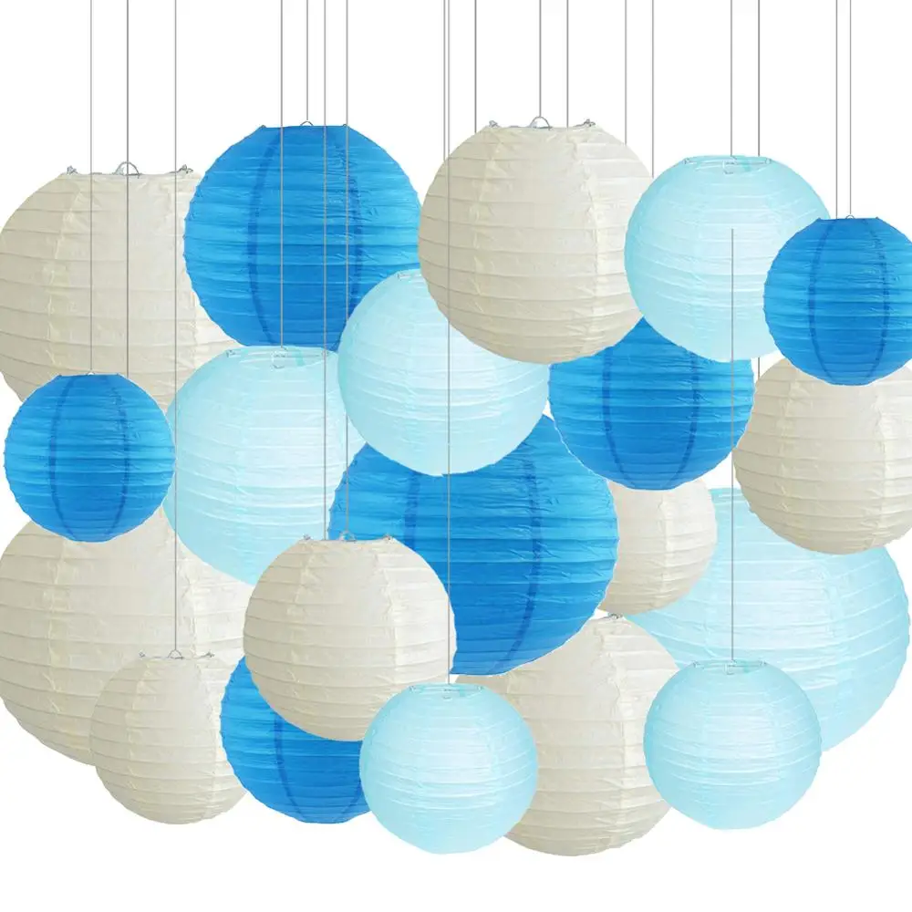 

20 pcs Light Blue Beige Paper Lantern 8"-14"Chinese Paper Lampion for Xmas Christmas Wedding Party Events Outdoor Hanging Decor