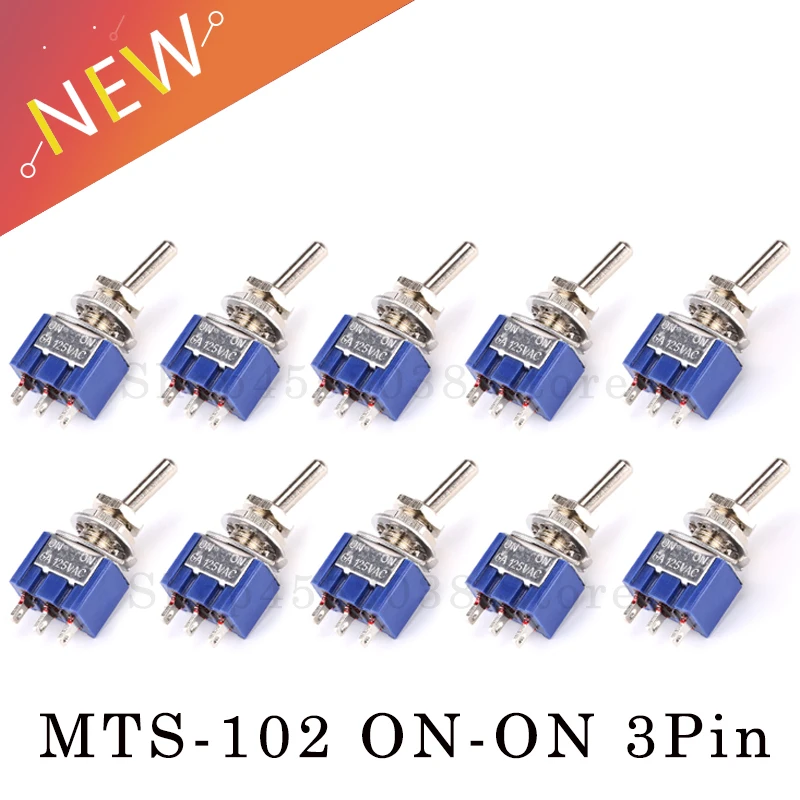 10 PC/5 PC miniaturowy przełącznik dwupozycyjny jednobiegunowy podwójny rzut SPDT (MTS102) ON-ON 120VAC 6A 1/4 Cal montaż MTS-102
