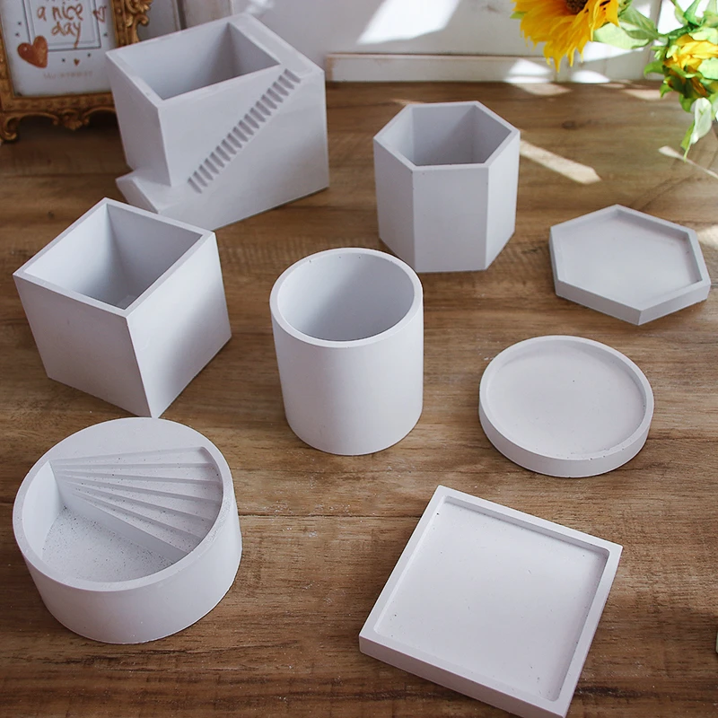 Hexagon Flowerpot Concrete Silicone Mold For Succulent Plants Round Pen Container Plaster Gypsum Mould Cement Clay Molds image 2