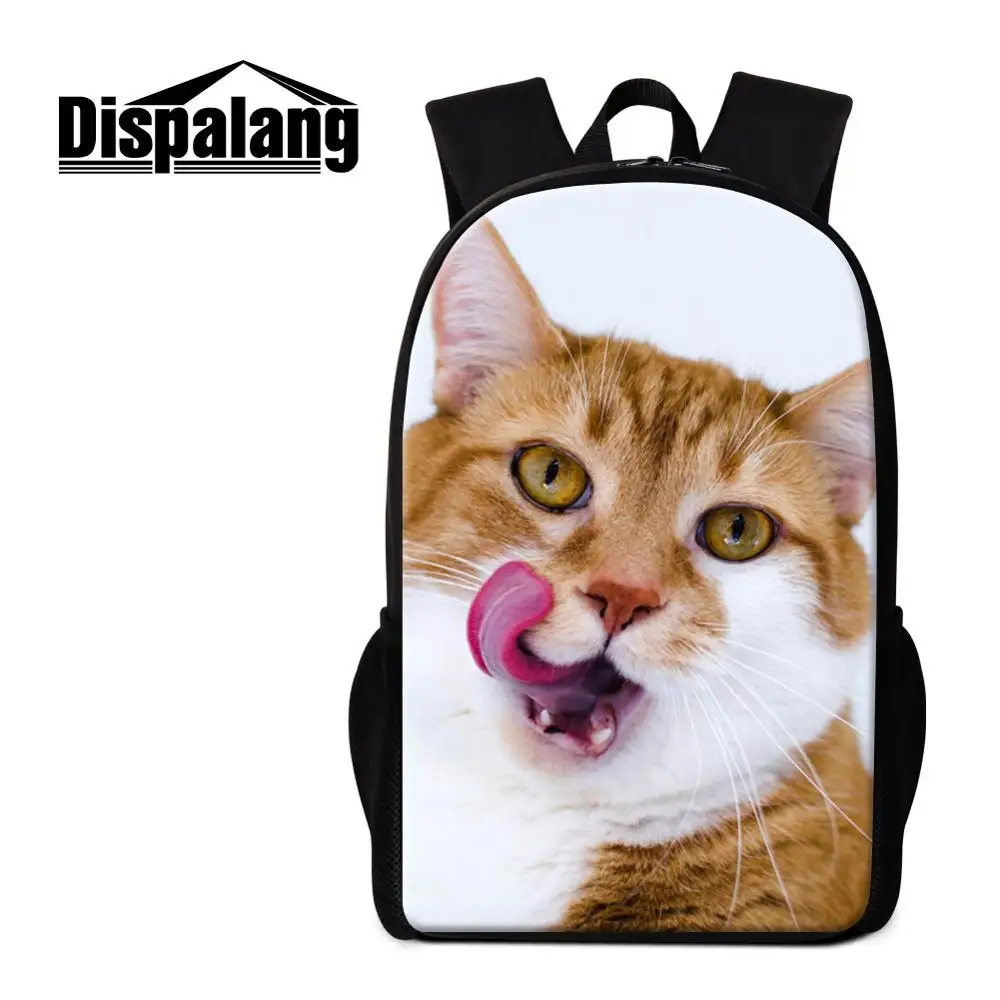 White Cat Printed Polyester School Backpack 16 Inch Customizable Children's Bookbag Fashionable Girl's Travel Shoulder Bag