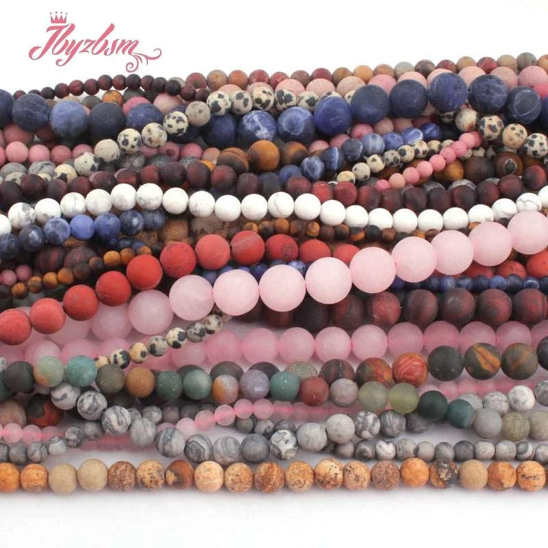 

Frost Matte Round Quartz Agates Jaspers Natural Stone Beads for DIY Accessories Charm Necklace Bracelets Jewelry Making 15"