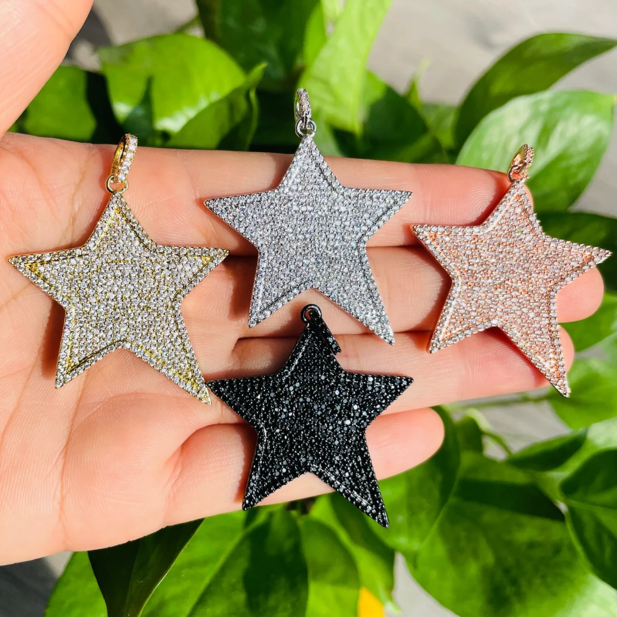 5pcs Big Size Zirconia Pave Star Charm Exquisite Gold-Plate Pendant for Women Bracelet Girl Necklace Making Handmade DIY Jewelry