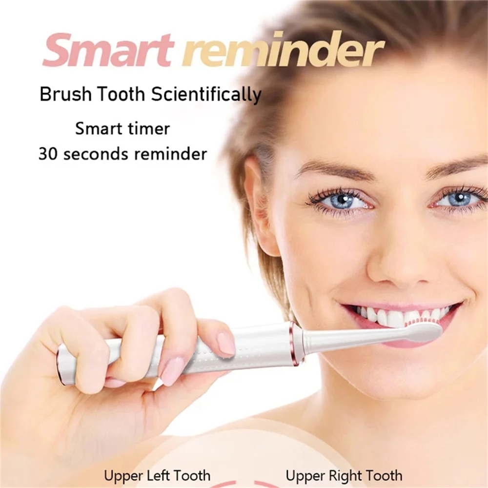 Sonic Electric Toothbrush W Design Brush Head Electric Tooth Brush IPX7 Smart Reminder Travel Toothbrush USB Fast Charging