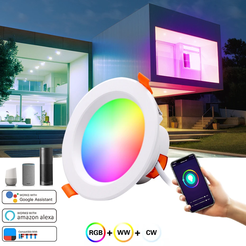 

Tuya WiFi Smart LED Downlight 5W 9W 12W 15W Dimming spotlights RGB Color Round LED Ceiling Lamp Work with Alexa Google Home