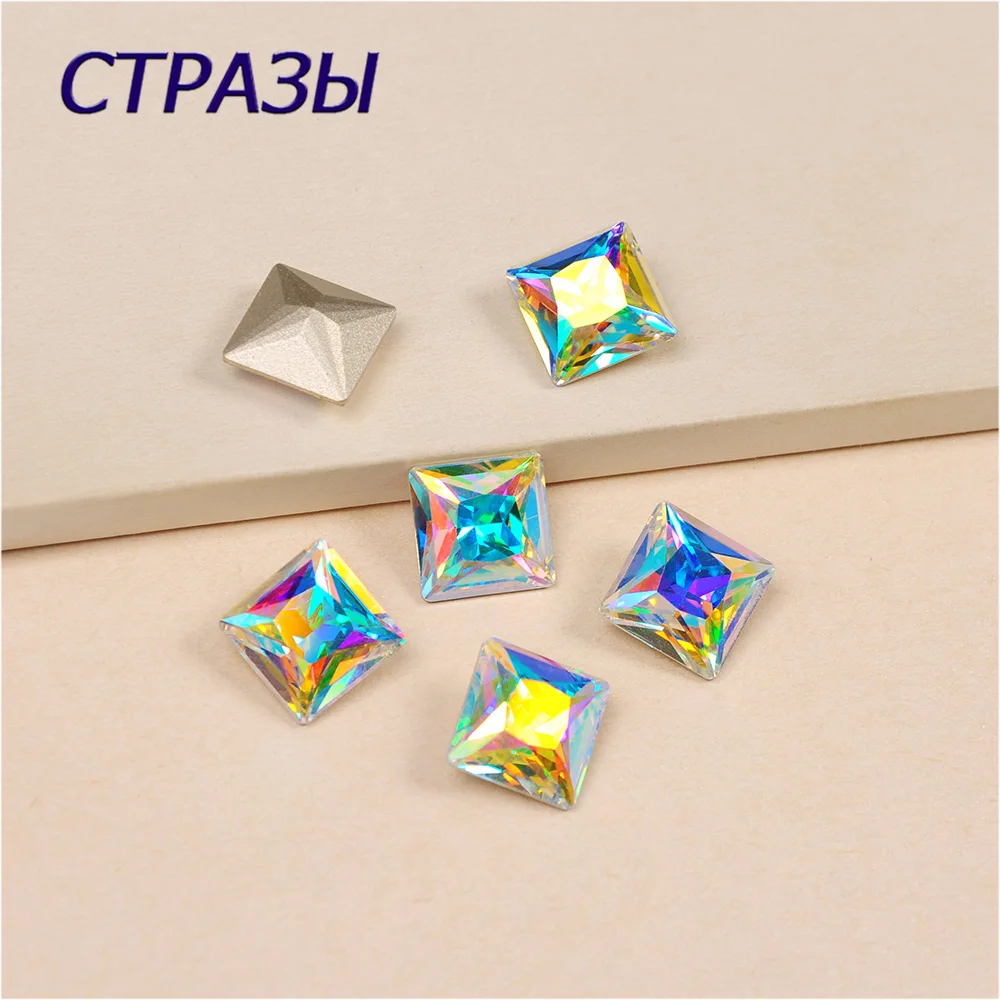 

CTPA3bI 4447 Princess Square Crystal AB Glass Flatback Sew On Claw Rhinestone DIY Garment Decoration Rhinestones