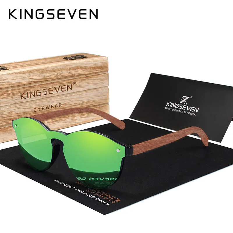 KINGSEVEN Sunglasses for Men Polarized UV400 Lens Fashion Wooden Sun Glasses Women Round Eyewear Sunglasses Солнечные очки