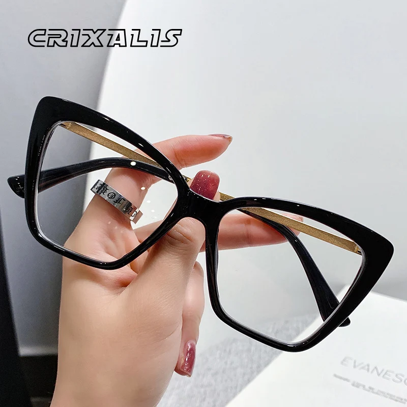 CRIXALIS Women's Fashion Blue Light Glasses 2024 Cat Eye Luxury Brand Designer Ladies Flexible Optical Eyeglasses Frame UV400