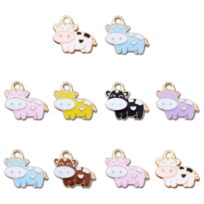 

10Pcs/Set Mixed Color Cute Animal Pendant Fashion Enamel Color Cow Charm for DIY Jewelry Making Accessories Wholesale