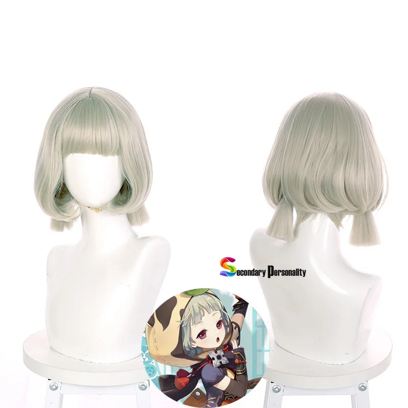 

Game Genshin Impact New Character Sayu Cosplay Silver Grey Ponytail Short Hair Wig Halloween Cos Props Heat Resistant Synthetic