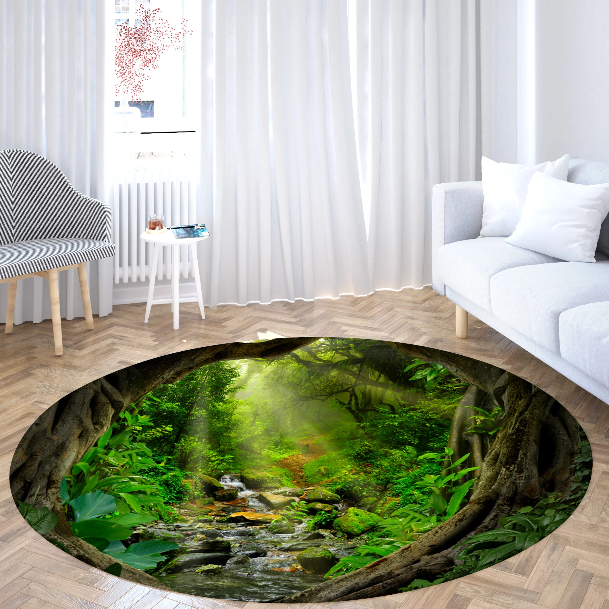 Round Floor Mat 3D Tree Hole Pattern Circular Printed Area Rugs Living Room Bedroom Entrance Door Home Decor Large Carpets