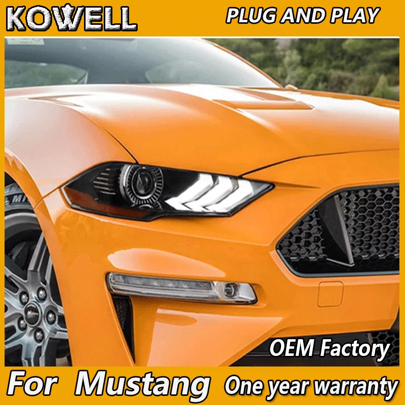 

Стайлинг автомобиля, фара для Ford Mustang 2018-2019, фара Mustang, фара DRL, указатель поворота, ближний свет, линза проектора