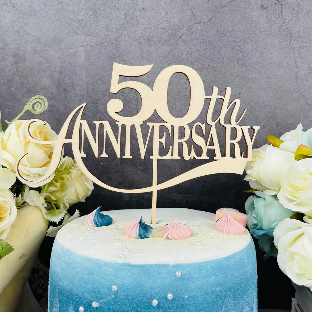 Happy 30 40 50 60 70 80 Anniversary Cake Topper Acrylic Wedding Anniversary Party Gold  Supplies Birthday Party Decoration image 2