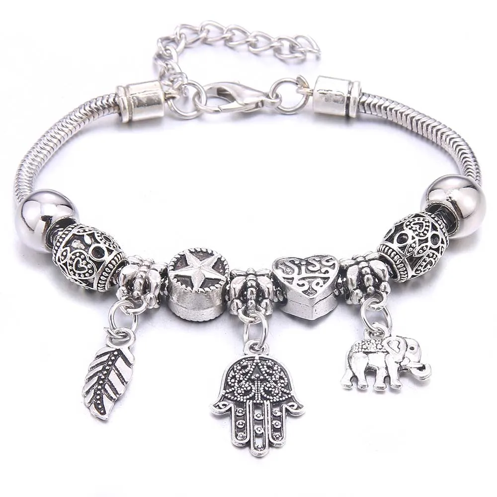 Charm Bracelet & Bangles Jewelry white butterfly Crown Beads Bracelets Brands Bracelets Fit Women Girl Friendship Gift