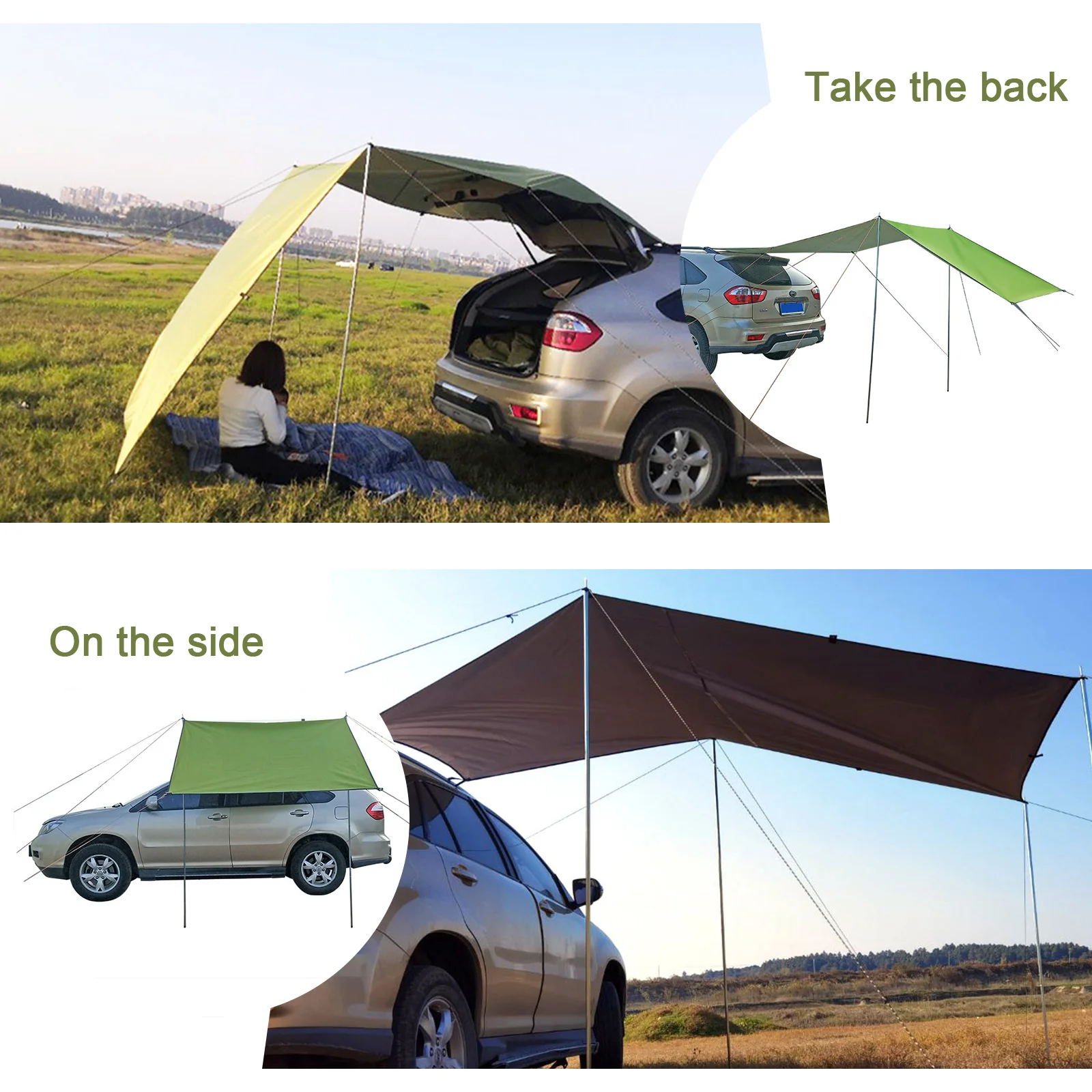 150/200/440CM Car Camping Shelter Shade Portable Roof Top Tent Awning Waterproof UV SUV Rooftop Rain Canopy Car Accessories