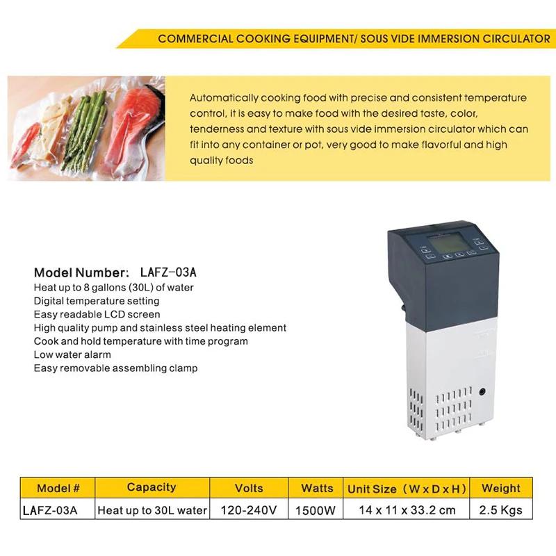 Commercial 1500W Electric Sous Vide Immersion Circulator LCD Display Smart Slow Cooking Machine With Thermostat Timer