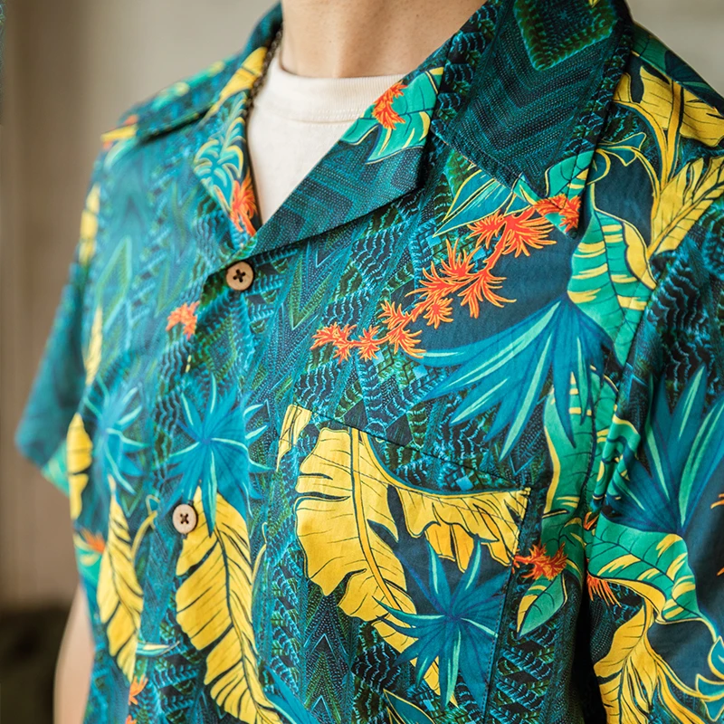 ST-0021 Read Description ! Big US Size Genuine Quality Vintage Looking Loose Fitting Hawaiian Aloha Cotton Shirt