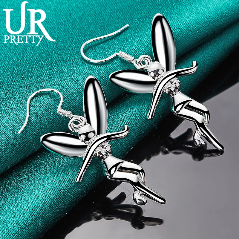 URPRETTY New 925 Sterling Silver Fairy Drop Earring For Women Wedding Engagement Party Jewelry Charm Gift
