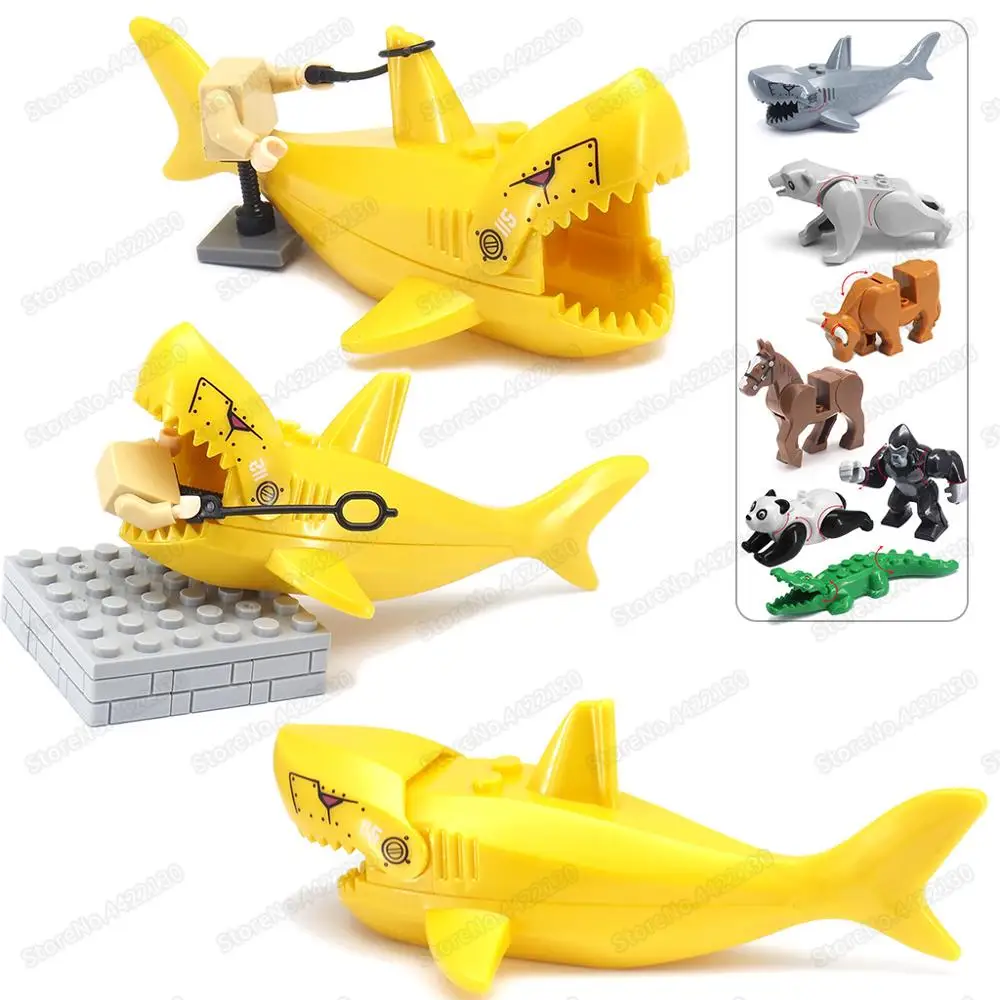 Mechanical Gold Shark Building Block Deep Sea Diving Figures Equipment Military Technology World Model Child Christmas Gift Toys