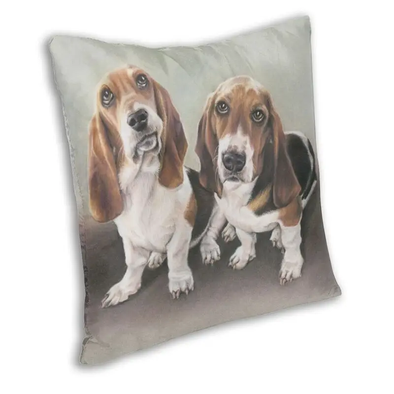 Brothers Bassett Hounds Dog Portrait Square Pillowcover Home Decor Cute Pet Puppy Cushions Throw Pillow for Living Room Printing