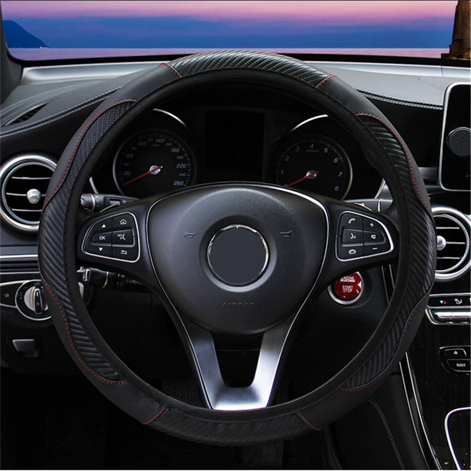 Universal PU Leather Car Steering Wheel Cover Skidproof Auto Steering- wheel Cover Car Accessories Anti-Slip Anti-wear Embossing