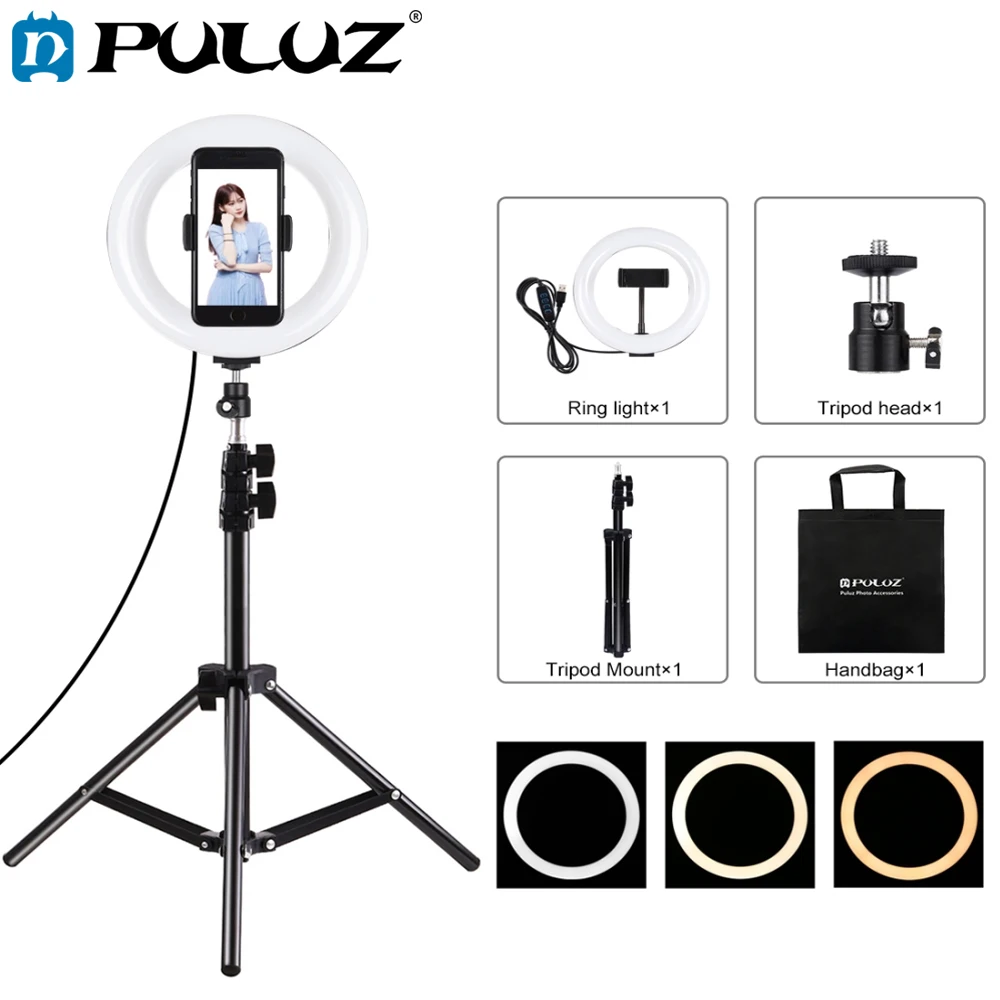 PULUZ 7.9 inch LED Selfie Ring Light&Cell Phone Clamp&Tripod Stand Vlogging Video Light Kits For YouTube Blogger Video Shooting