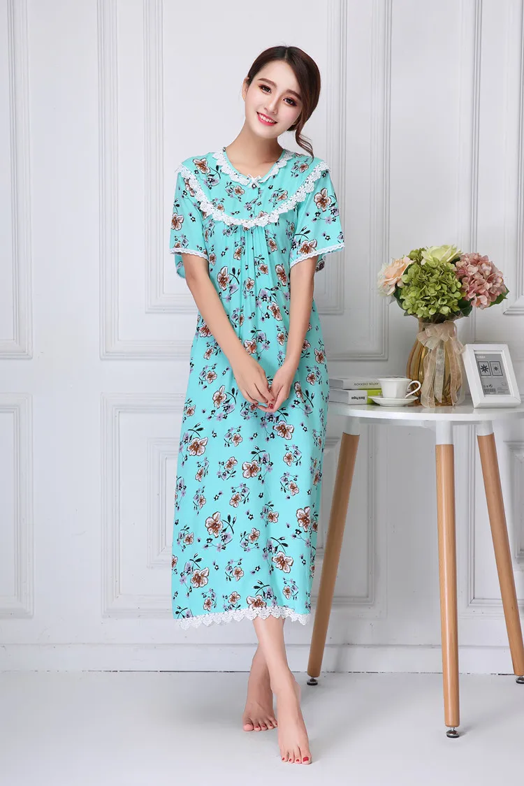 Mùa Hè Và Mùa Thu Mùa Đông Ngắn Tay Đồ Ngủ 100% Cotton Họa Tiết Hoa Nữ Size Lớn Rời Phù Hợp Công Chúa Váy Ngủ Tại Nhà khi Mặc