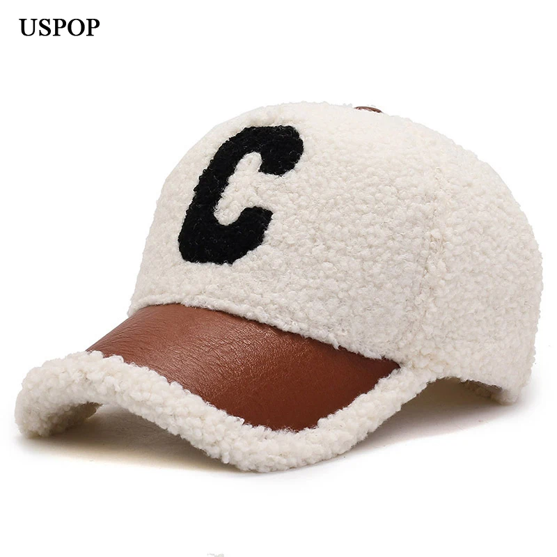 USPOP New Winter Caps Letter Embroidery Lamb Wool Baseball Cap Teddy Cashmere Warm Capss