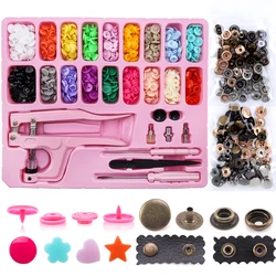 Multifunction Snap Buttons Sewing Tool Kit Pink Containers New Shape Children Buttons For Clothing DIY Press Stud Fasteners Kit