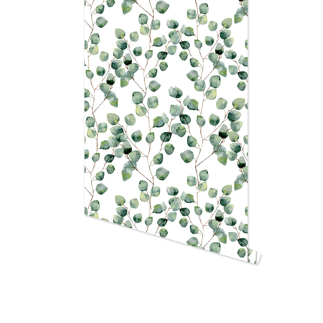 Light Green Leaf Watercolor Peel And Stick Wallpaper Self Adhesive Vinyl Removable Mural Green Plants Home Decoration Wall Stick