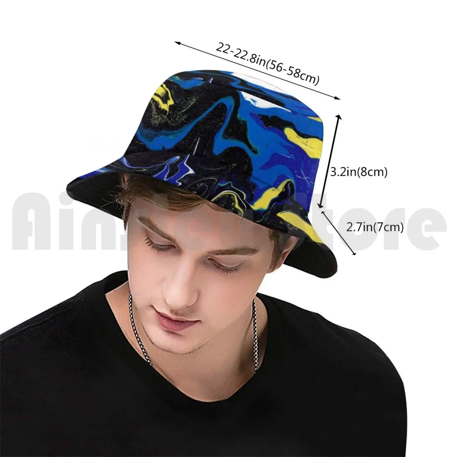 Vintage Superhero Costume ( Blue Yellow Black White ) Acrylic Pour Bucket Hat Adult kid baby Beach Sun Hats Reenipaints