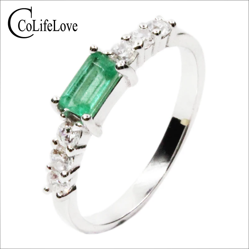Simple Silver Emerald Ring 3*5mm Natural Emerald Gemstone Solid Silver 925 Silver Emerald Ring Valentine Day Gift for Girlfriend - Image 2