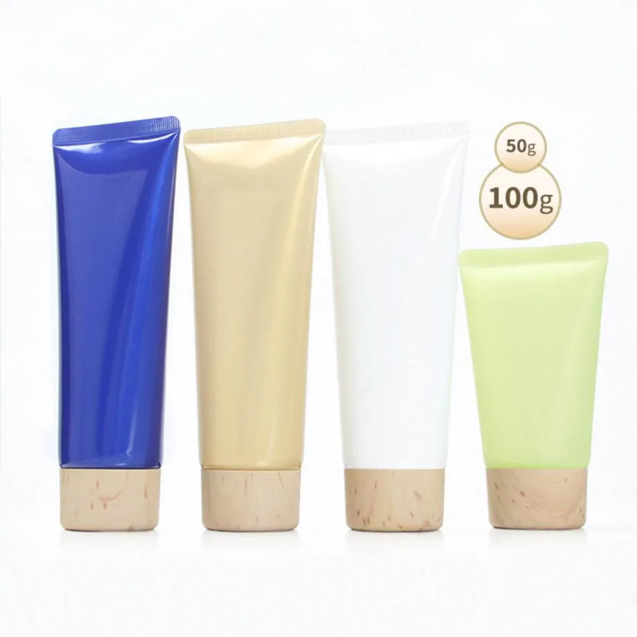 50ml100ml soft tube wooden shape lid cleaning serum hand cream/gel cleanser butter tube/cleanser milk skin care cosmetic packing