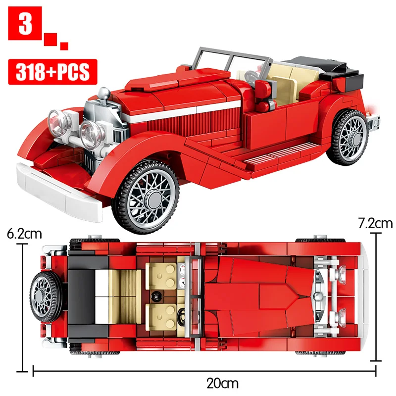 City Mechanical Classic Car MOC Model Bricks Classical Convertible Racing Vehicle Building Blocks Toy For Kids