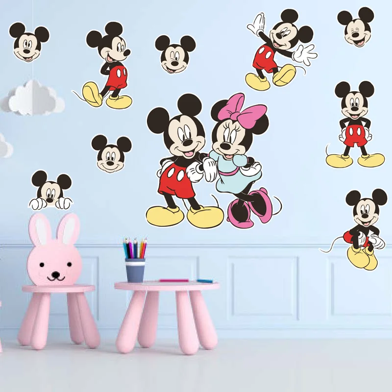 Cartoon Disney Mickey Minnie wall sticker for kids  room living room bedroom wall PVC decoration Movie Poster  Door sticker