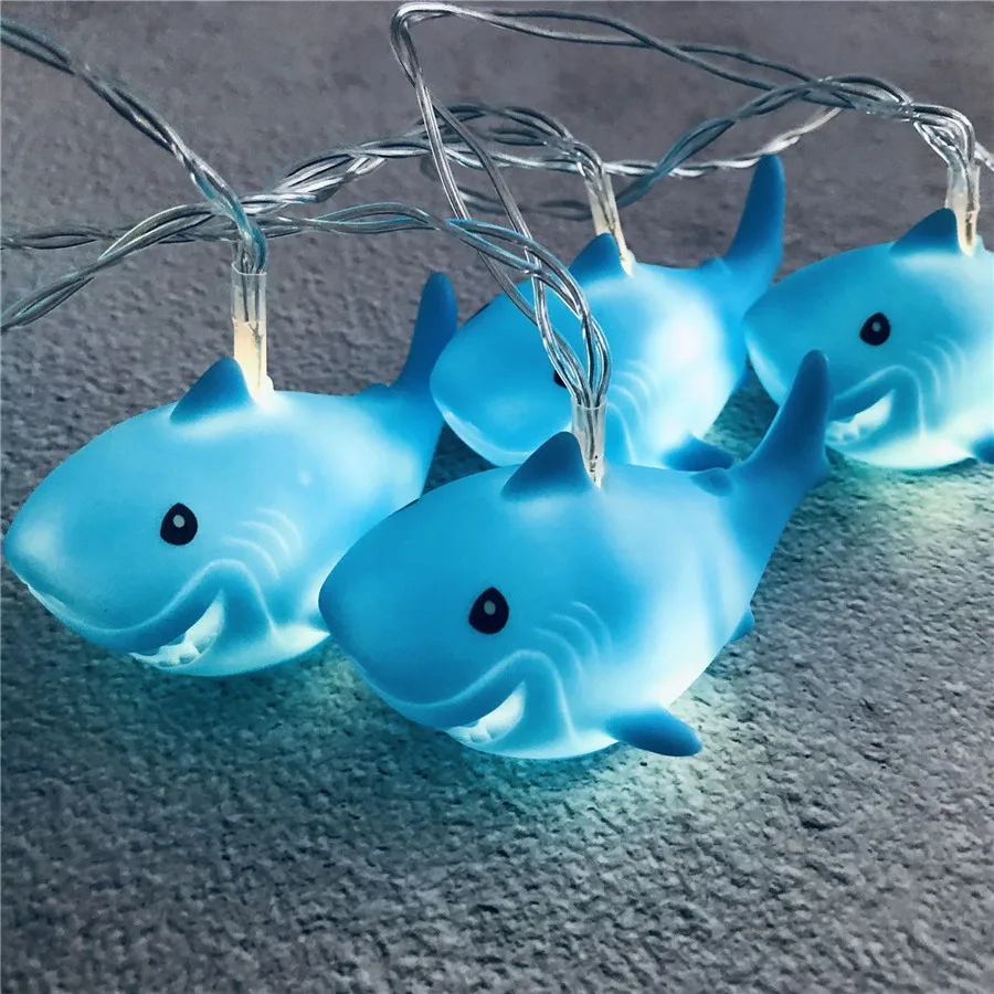 Shark Night Lighting for Kids Room, USB or Battery Powered String Light, Foyer and Window Decoration, 3M, 20 LEDs