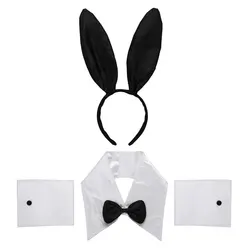 Women Bunny Cosplay Costume Outfit Cute Girl Rabbit Ears Headband Collar Bowtie Cuffs Set for Halloween Bachelorette Parties