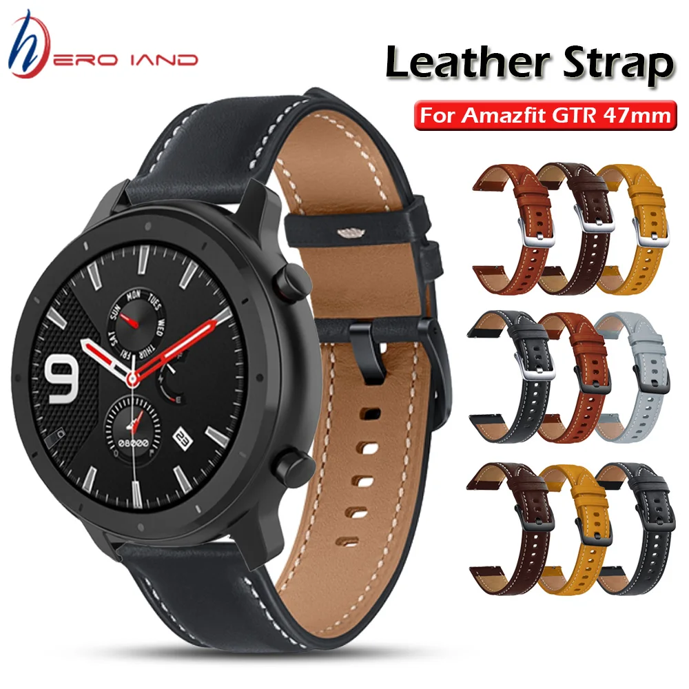 

22MM Leather Bracelet For Amazfit GTR 47mm Wrist Strap For Xiaomi Amazfit Pace / Stratos 1 2 3 / GTR2 / GTR 2e Watchband Correa