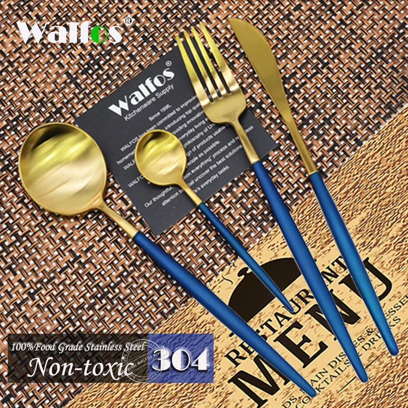 

Walfos Hot Sale 4 Pcs/Set Rose Gold Dinnerware Set 304 Stainless Steel Western Cutlery Set Kitchen Food Tableware Dinner Set