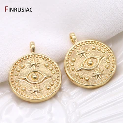 2020 new greek eye charms high quality copper metal gold plated round commemorative coin pendant charm for diy make jewelry