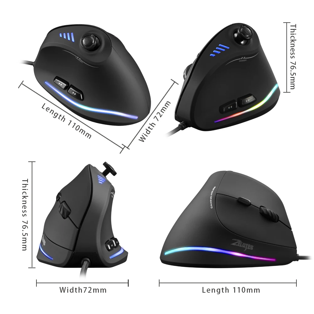 ZELOTES C-18 Vertical Gaming Mouse 10000 DPI Programmable 11 Buttons USB Wired RGB Optical Remote Mouse Gamer Mice For Laptop PC