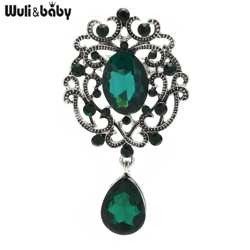 Wuli&baby Vintage Palace Style Waterdrop Brooches Women 3-color Crystal Flower Party Office Brooch Pins Gifts