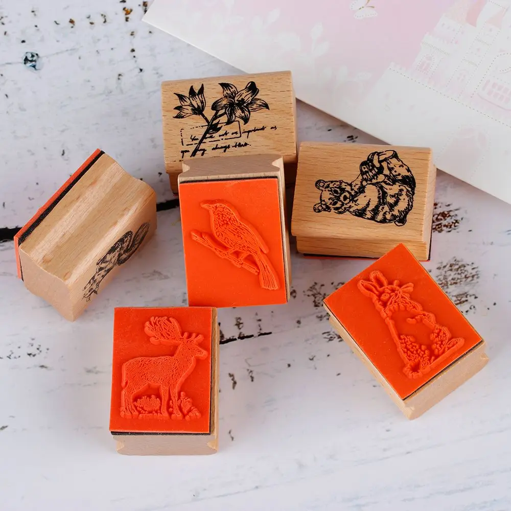 1PC New 4x3cm 1pc Vintage Wooden Animal Stamps Rubber Stamps Scrapbooking Standard Stamp Home Sewing Crafts Decoration